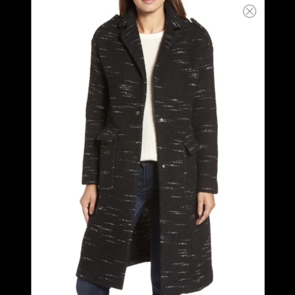 Bernardo Wool Blend Textured Long Coat | Charcoal Gray | Classic Tailored Fit S